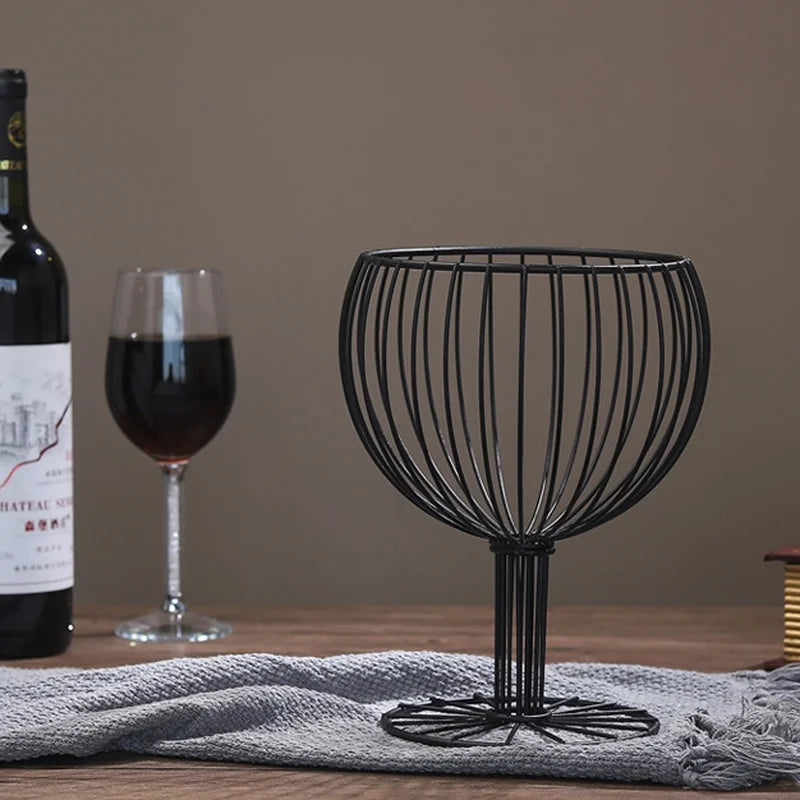 Wine Glass Decor Fruit Basket Wire Basket Snacks Candy Storage Fruit Container Basket Wine Glass Cork Holder
