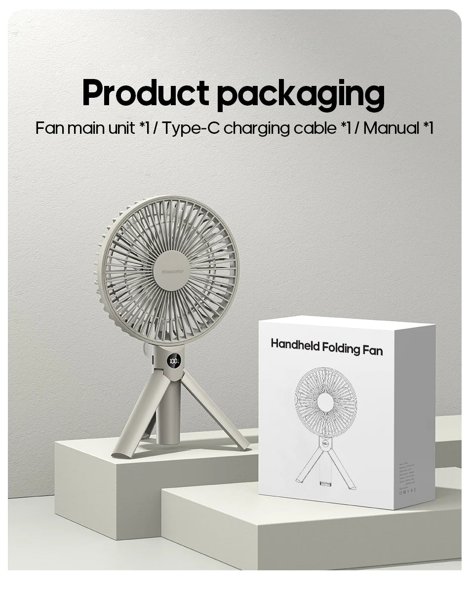 New Portable Folding Handheld Fan 3000mAh Desktop Rechargeable Fan Angle Adjustable for Home Outdoor Travel Camping