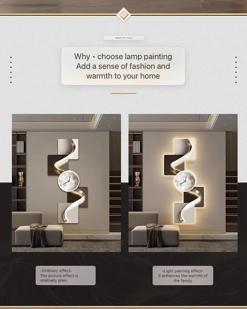 Nine Fish Entrance Decoration Painting, Modern Light Luxury Wall Clock Painting, Corridor, High end LED Light Mural Painting