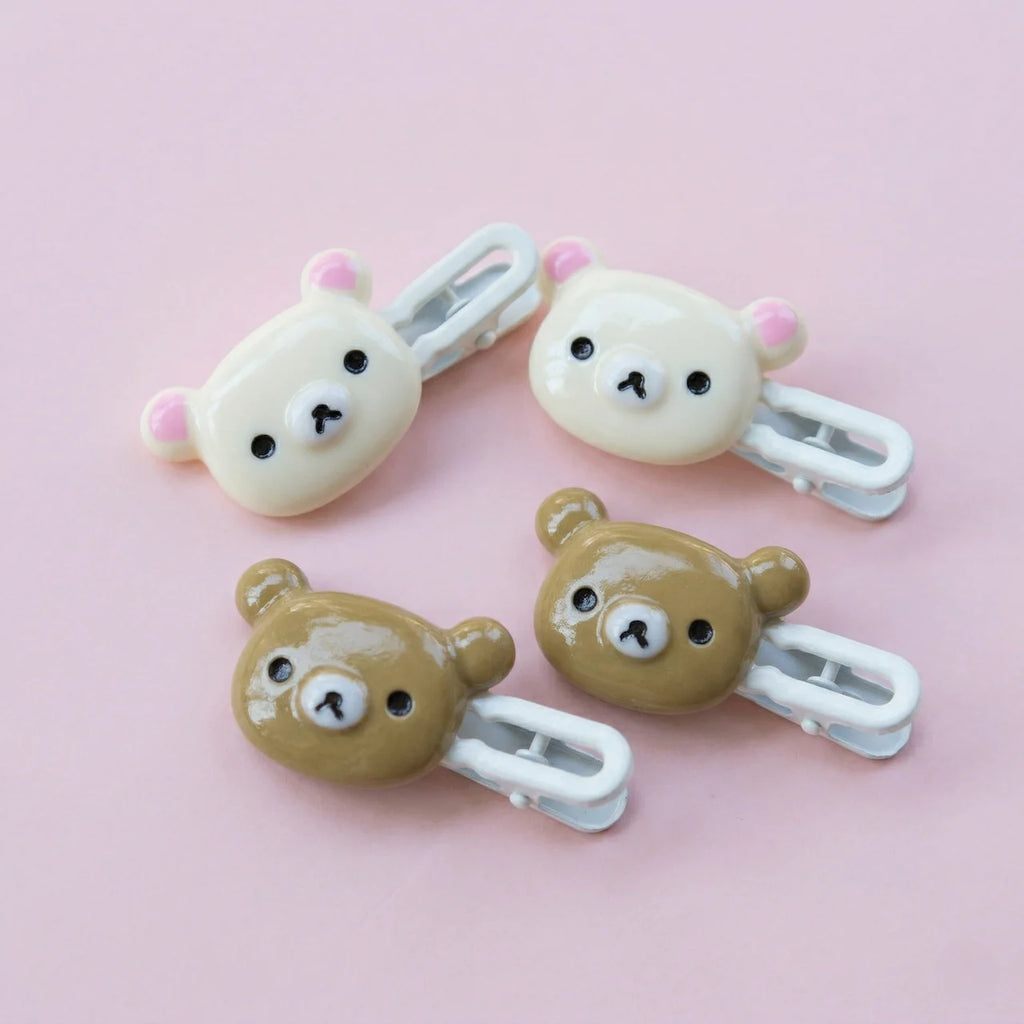Cute Bear Hair Clips 4pcs Set - Korean Style Kawaii Bear Hairpins for Girls Women - Pink Brown Bear Hair Accessories Gift