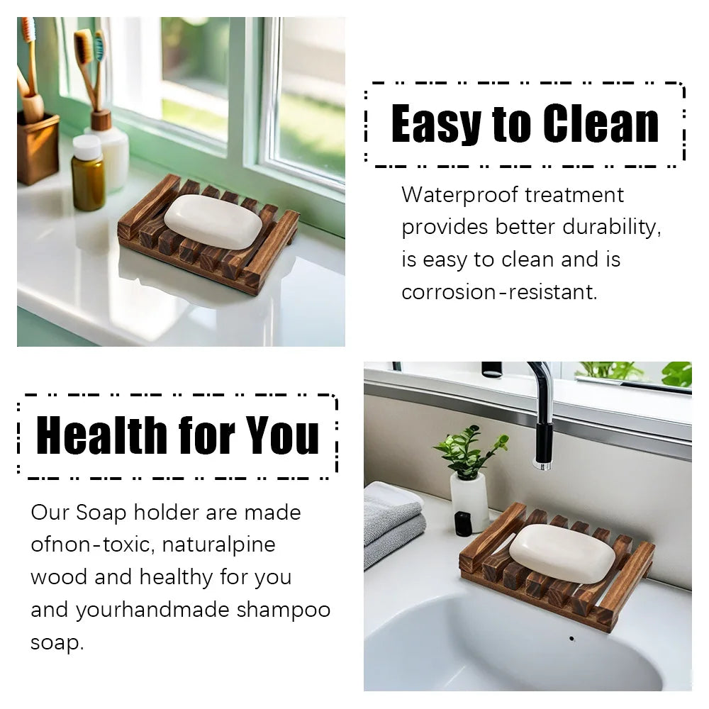 Natural Bamboo Soap Box Dishes Bath Soap Holder Wooden Case Tray Mildew Resistant Drain Bathroom Washroom Accessory