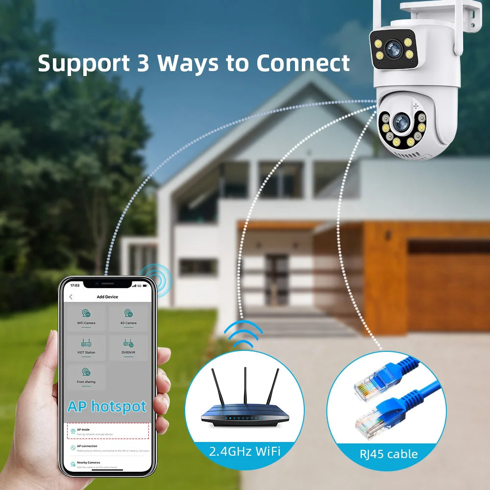 Outdoor Wireless Security IP Camera 4K 8MP HD Dual Lens External Wifi PTZ Camera Auto Tracking Street Surveillance Camera iCsee