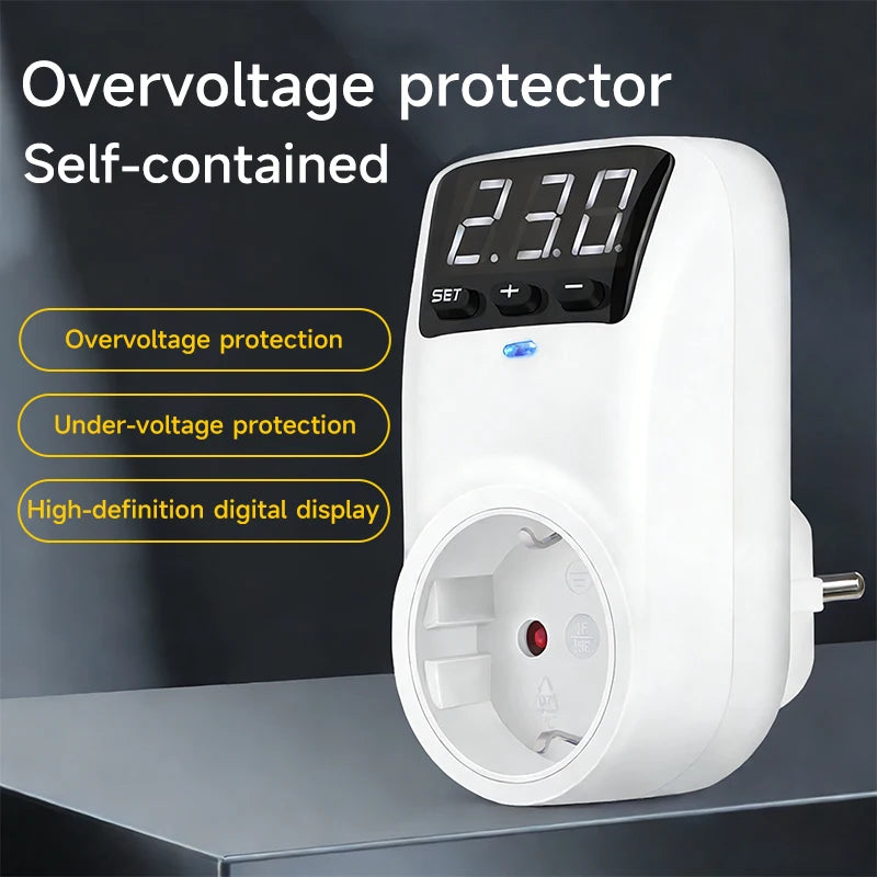 GEYA EU Socket with Voltage Protection Socket Plug AC230V 16A Adjustable Power Surge Protector Automatic Voltage Protector
