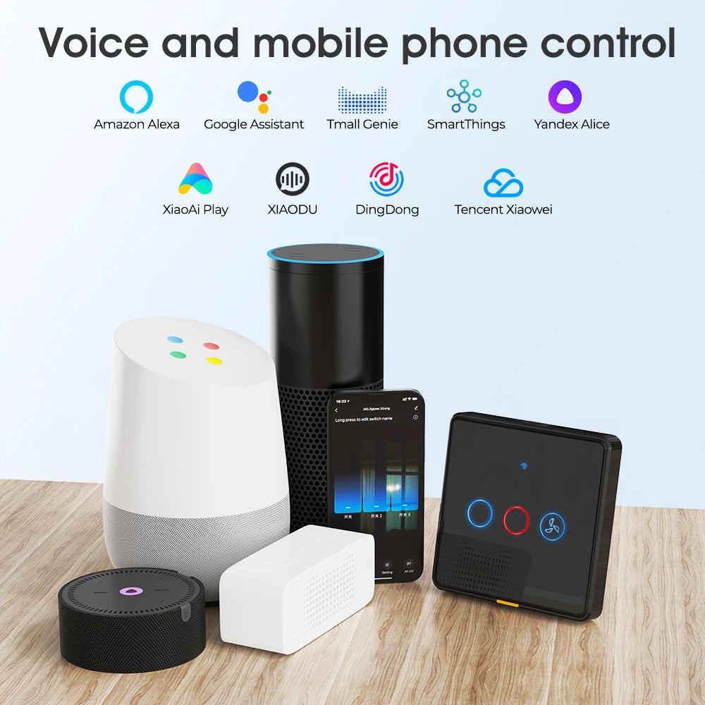 No Neutral Wire Tuya Smart WiFi RF433 Fan Ceiling Light Switch Timer Wall Glass Touch Switch Backlight Timing Control Voice