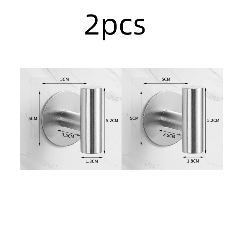 2PCS Adhesive Wall Hook Stainless Steel Robe Sticker Hooks Towel Coat Key Pants Hangers Bathroom Kitchen Storage Accessories