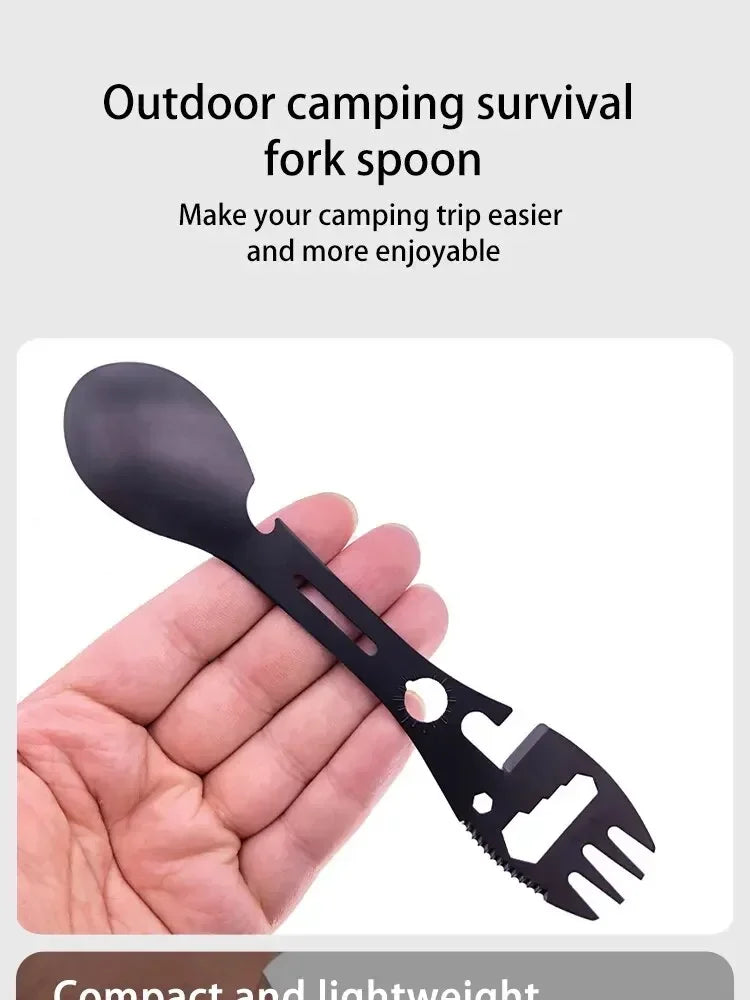 Camping Utensils Set Stainless Steel Outdoor Survival Gear 5 in 1 Tableware Travel Hiking Cutlery Fork Spoon Opener