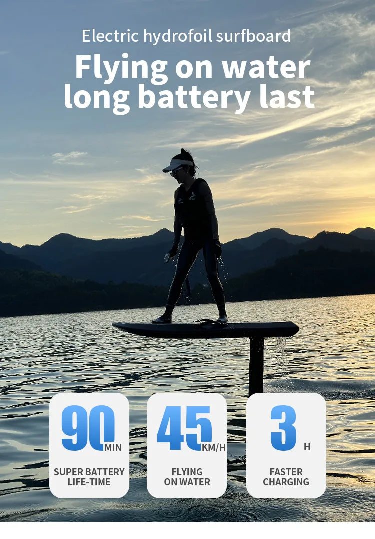 Electric Hydrofoil Surfboard EPP Carbon Fiber 8KW Motor 58AH Battery RUSH WAVE Y1 Standing Water Ski Board Suspended Water Pedal