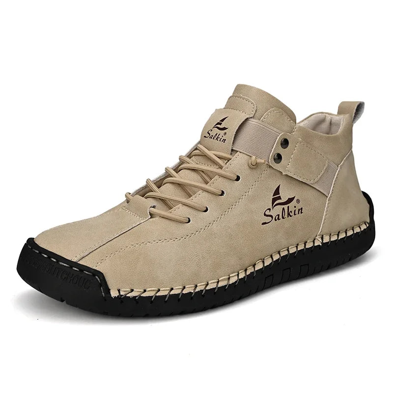 New Leather Casual Men Shoes Design Sneakers Man Breathable Leather Shoes Outdoor Men Ankle Boots