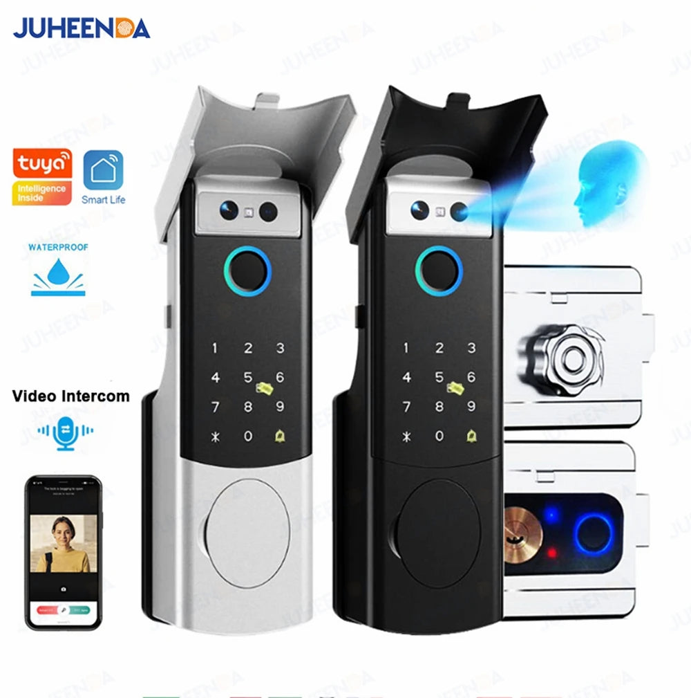 Tuya Smart Outdoor Waterproof Door Lock with Face Recognition Video Intercom RFID Card Password Electronic Lock for Iron Door