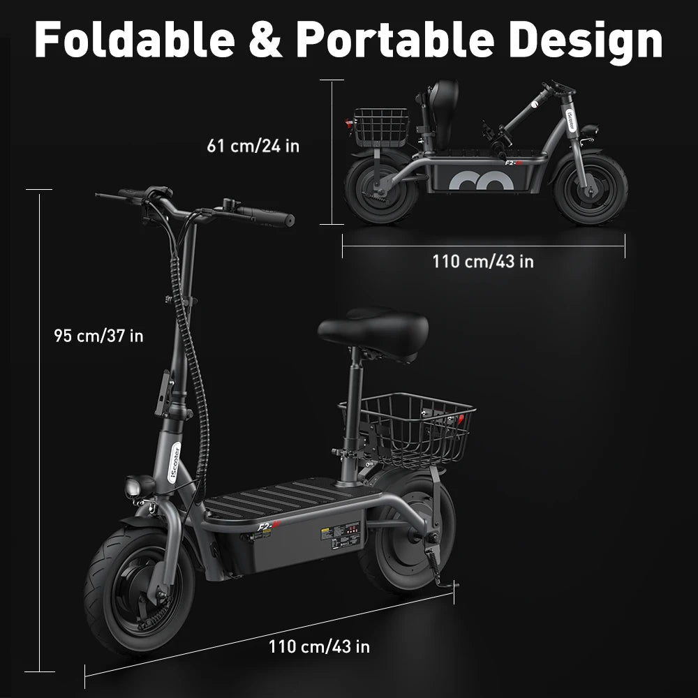 iScooter F2 Electric Scooter 500W Foldable Scooter 7.8Ah Electric Kick Scooter 30km Range 30km/h E-Scooter With Basket Daily