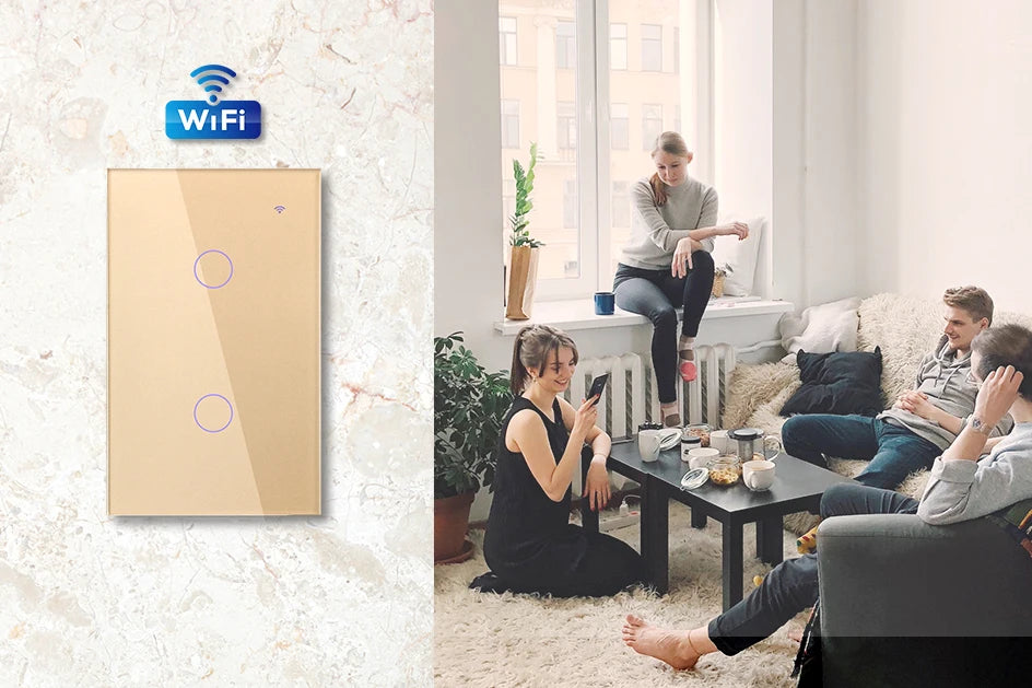 2 3 4 Gang 2 3 Way US Tuya Smart Wall Touch Light Switch for LED with No Neutral WiFi Glass Australia Brazil Android RoHS Alexa
