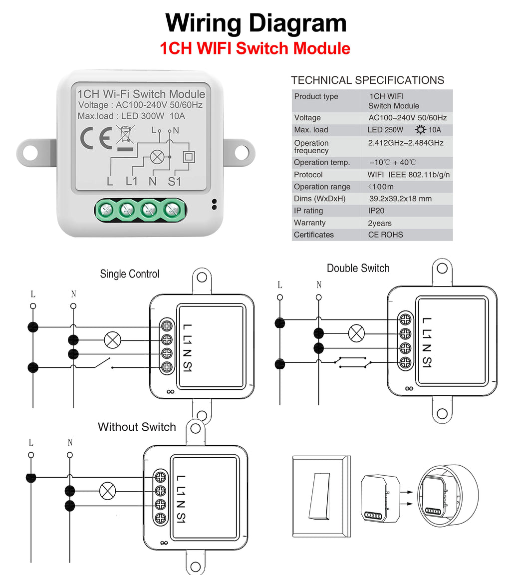 WiFi Smart Switch Module Electrical Switching Breaker 1/2/3/4Gang Lighting Switch Module Mobile for Tuya Smart APP Control Alexa