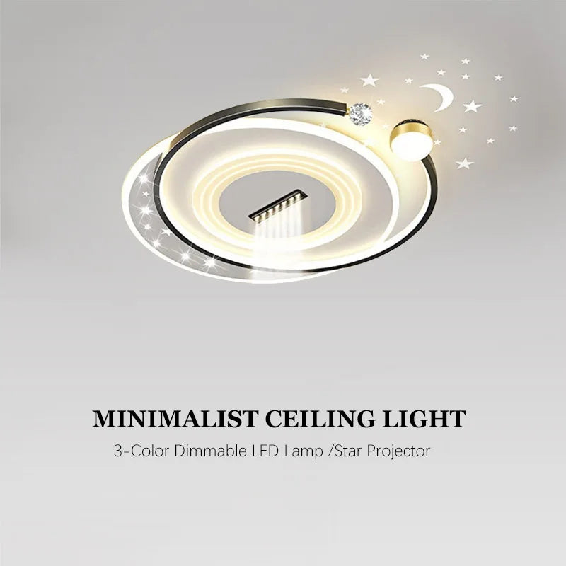 Modern Minimalist LED Ceiling Light for Living Room, 2026 New Model with Starry Sky Projection Effect and Integrated Spotlights