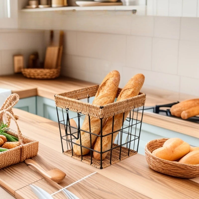 Anti-rust Iron Basket Woven Baguette Basket Cake Shop European Rattan Baking Baskets Baguette  Organizador Organizer Органайзери