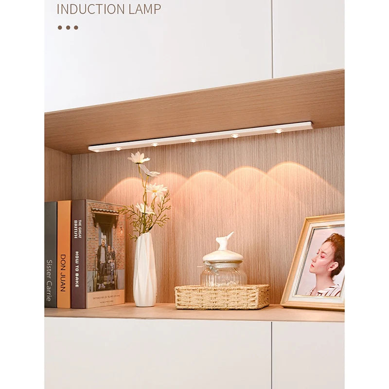 Smart LED Motion Sensor Light Strip - Thin Cat-Eye Hill Design, Rechargeable Self-Adhesive for Wardrobe/Wine Cabinet/Cabinet