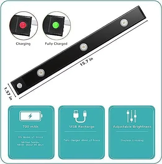 LED Ultra Thin Under Cabinet Lights Motion Sensor Night Light Wireless 3Color Dimmable For Kitchen Cabinet Bedroom Wardrobe Ligh