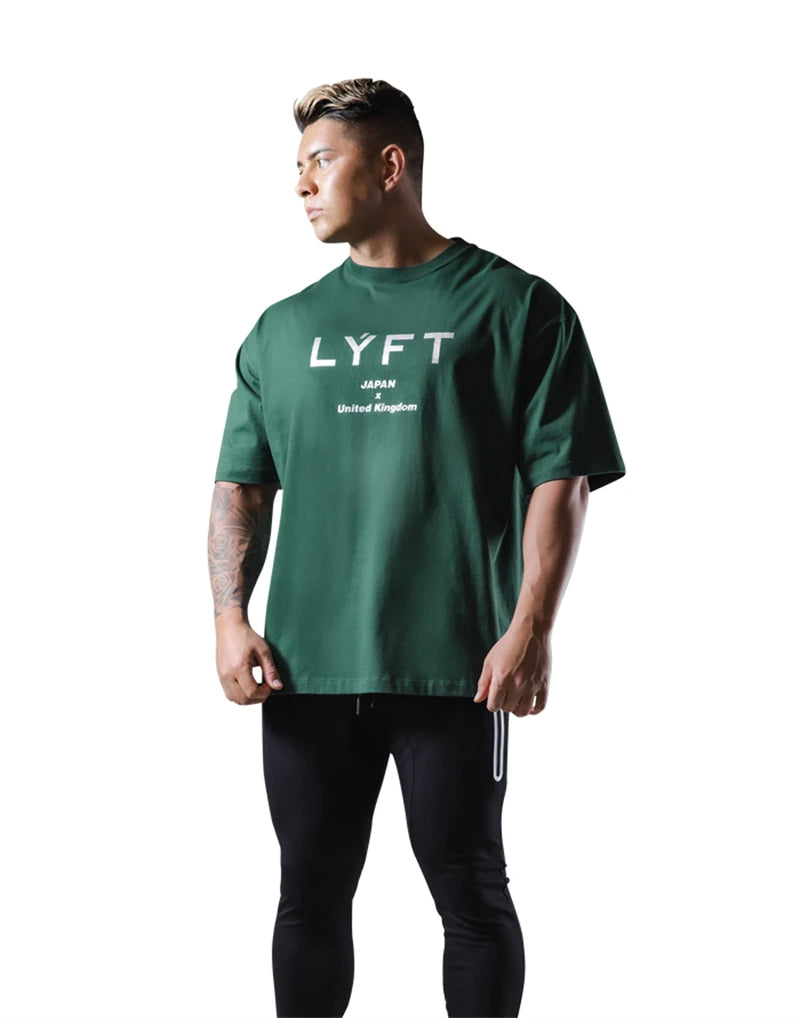 Green GYM Hip Hop Streetwear Men T-shirts Print T Shirt For Men Summer 100% Cotton Tees O-Neck Short Sleeve Tops
