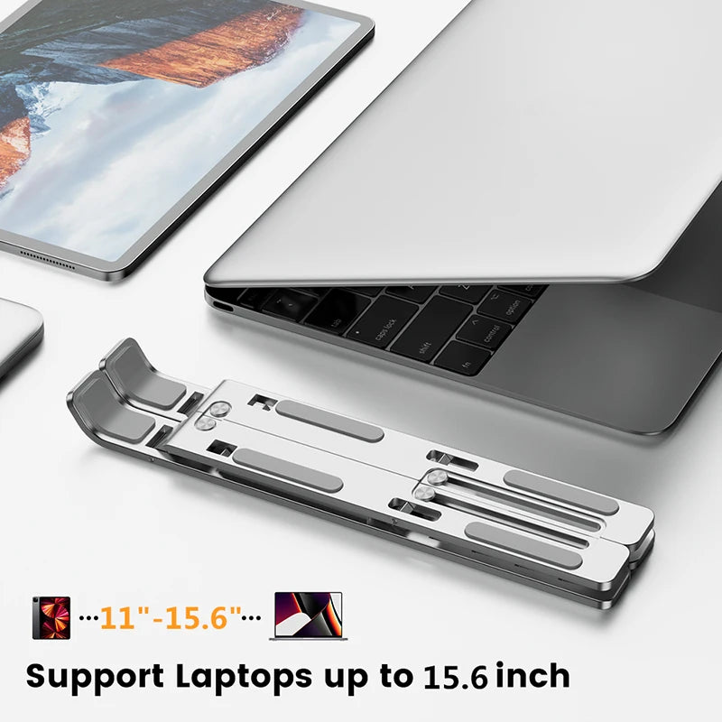 Foldable aluminum laptop stand, adjustable height tabletop laptop stand, laptop stand for desk compatible with macbook air pro