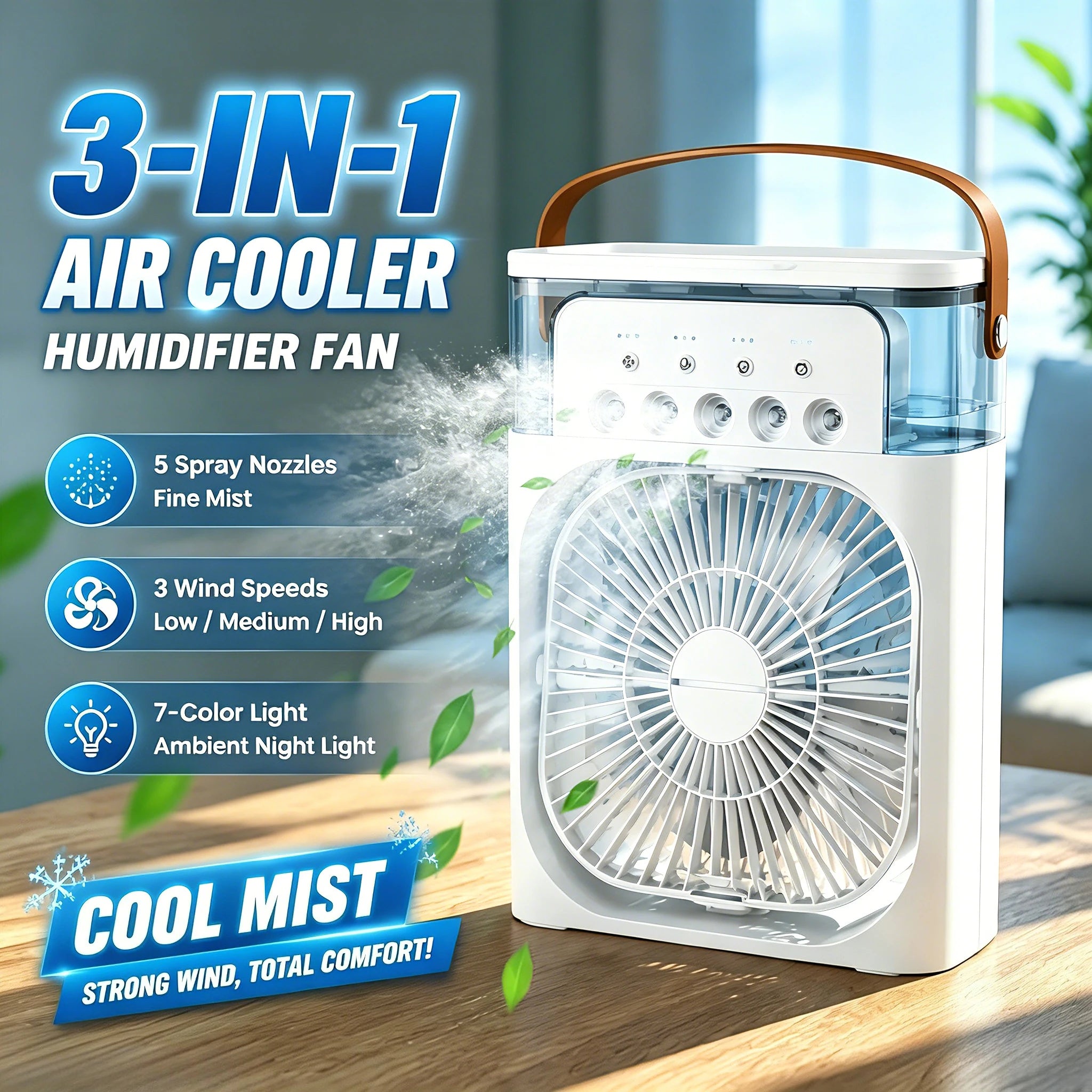 3 in 1 Fan Air Conditioner Household Mini Air Cooler LED Night Light Portable Humidifier Air Adjustment Fan Office Home Fan
