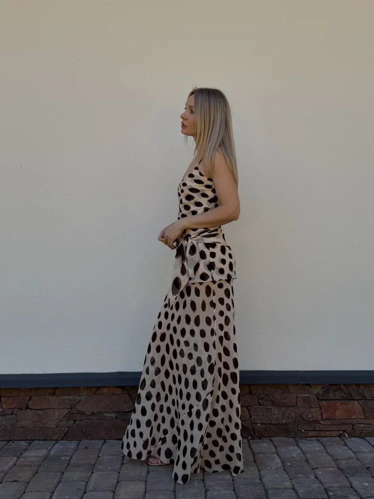 Trendy Slip Dress Animal Print V-neck Sexy  High Slit Fit Maxi Women Dresses Party Stylish Retro Summer Beach Street Outfits Y2k