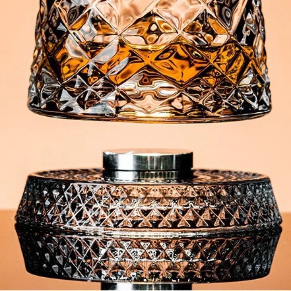 Tumbler Whiskey Glass with Base Crystal Whiskey Glasses Rotating Spinning Wine Brandy Glass Cup Drinkware for Bar Home