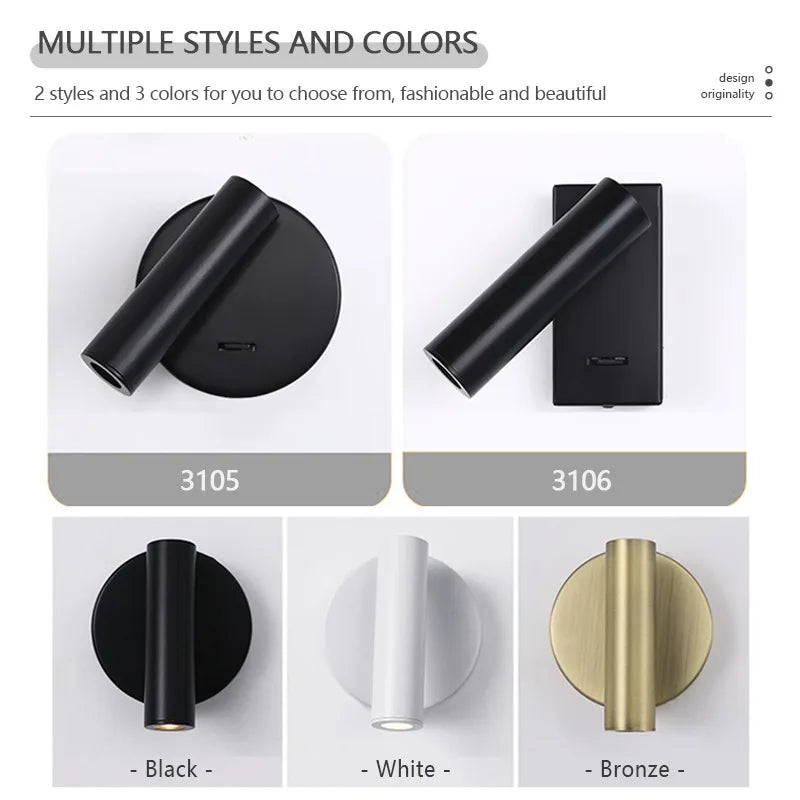 Modern LED Wall Lights Rotatable Adjustable Reading Lights Bedroom Bedside Living Room Study Room Household Lighting Fixtures