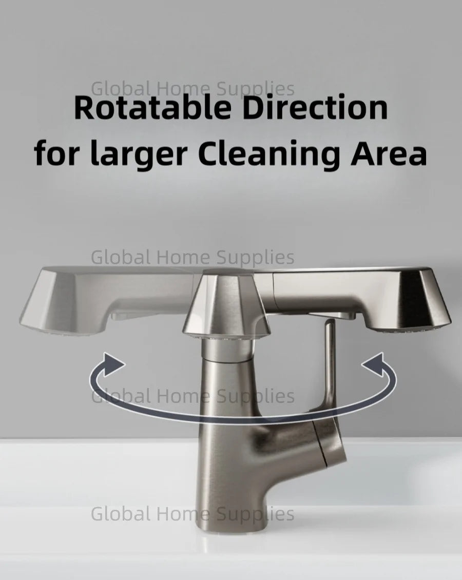 Bathroom Pull Out & Lift Basin Faucet Hot & Cold Water 360° Rotatable Lift Up and Down Single Handel Single Hole Water Mixer Tap