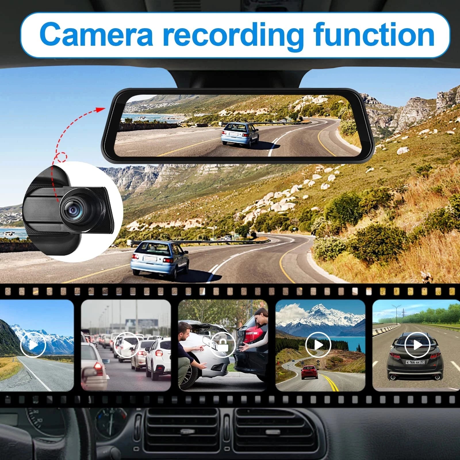 4K Mirror Dash Cam 9.66" with Carplay Android Auto Touch Screen Backup Camera Front and Rear View Dual Cameras for Car