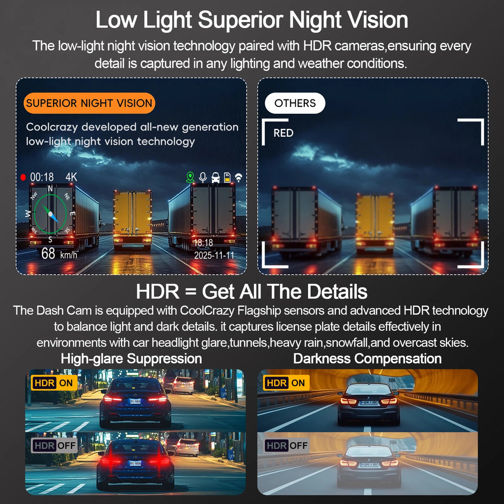 UHD 4K 3840*2160P Dash Cam ADAS WiFi GPS Front 4K Rear 2.5K DVR Video Recorder 24H Night Vision Dash Cam Car Camera Black Box