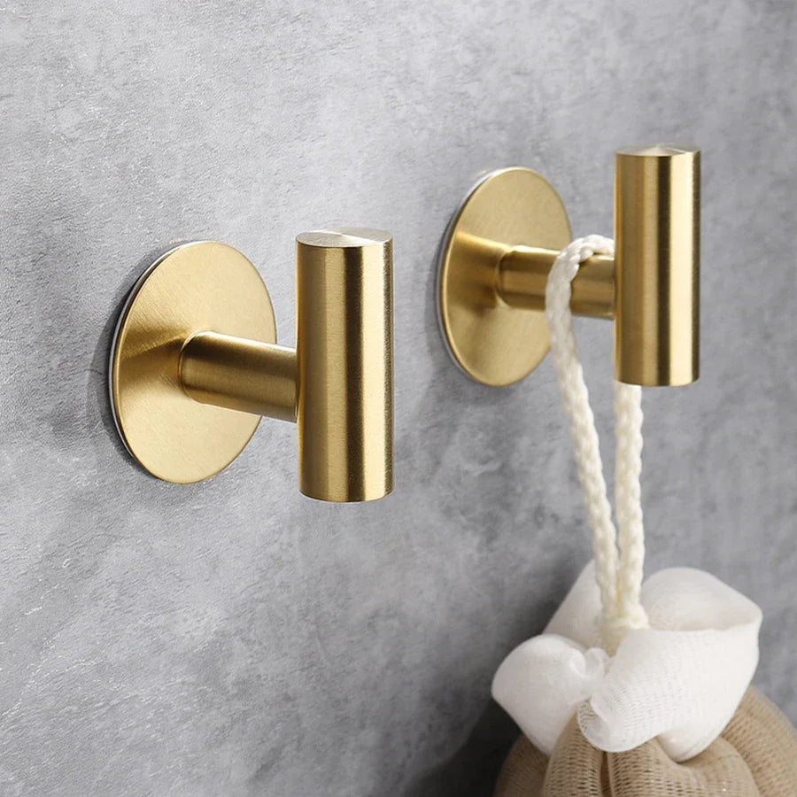 2PCS Adhesive Wall Hook Stainless Steel Robe Sticker Hooks Towel Coat Key Pants Hangers Bathroom Kitchen Storage Accessories