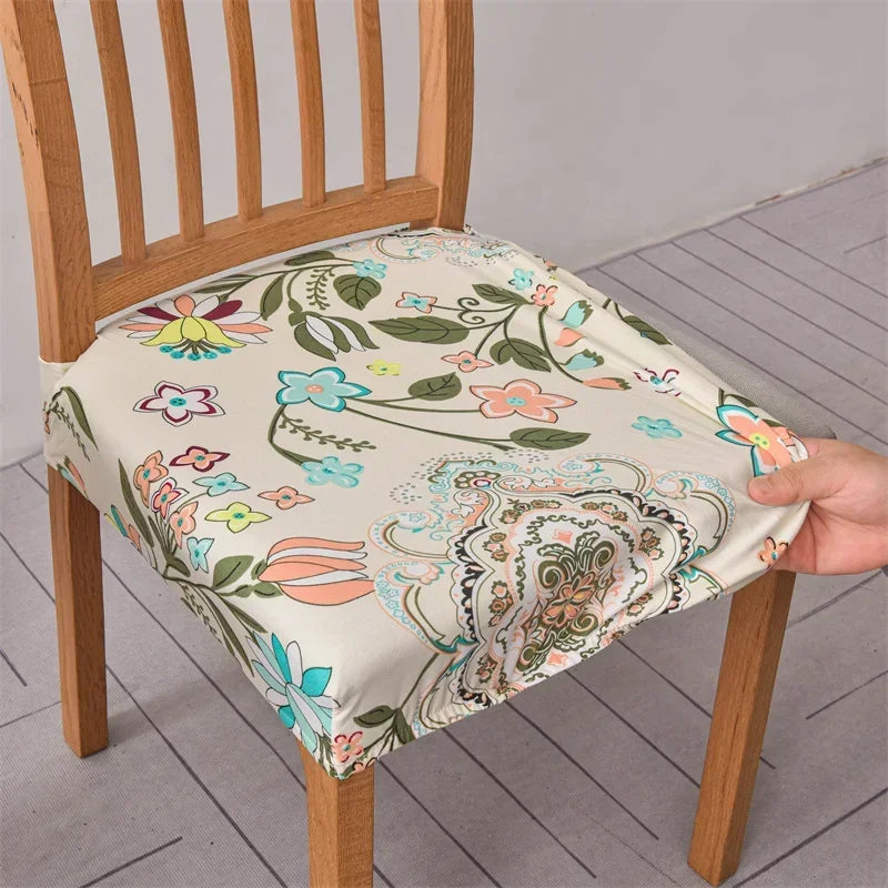 1PC Stretch Dining Chair Cover Printed Chair Seat Covers Removable Upholstered Chair Cushion Covers Home Decor