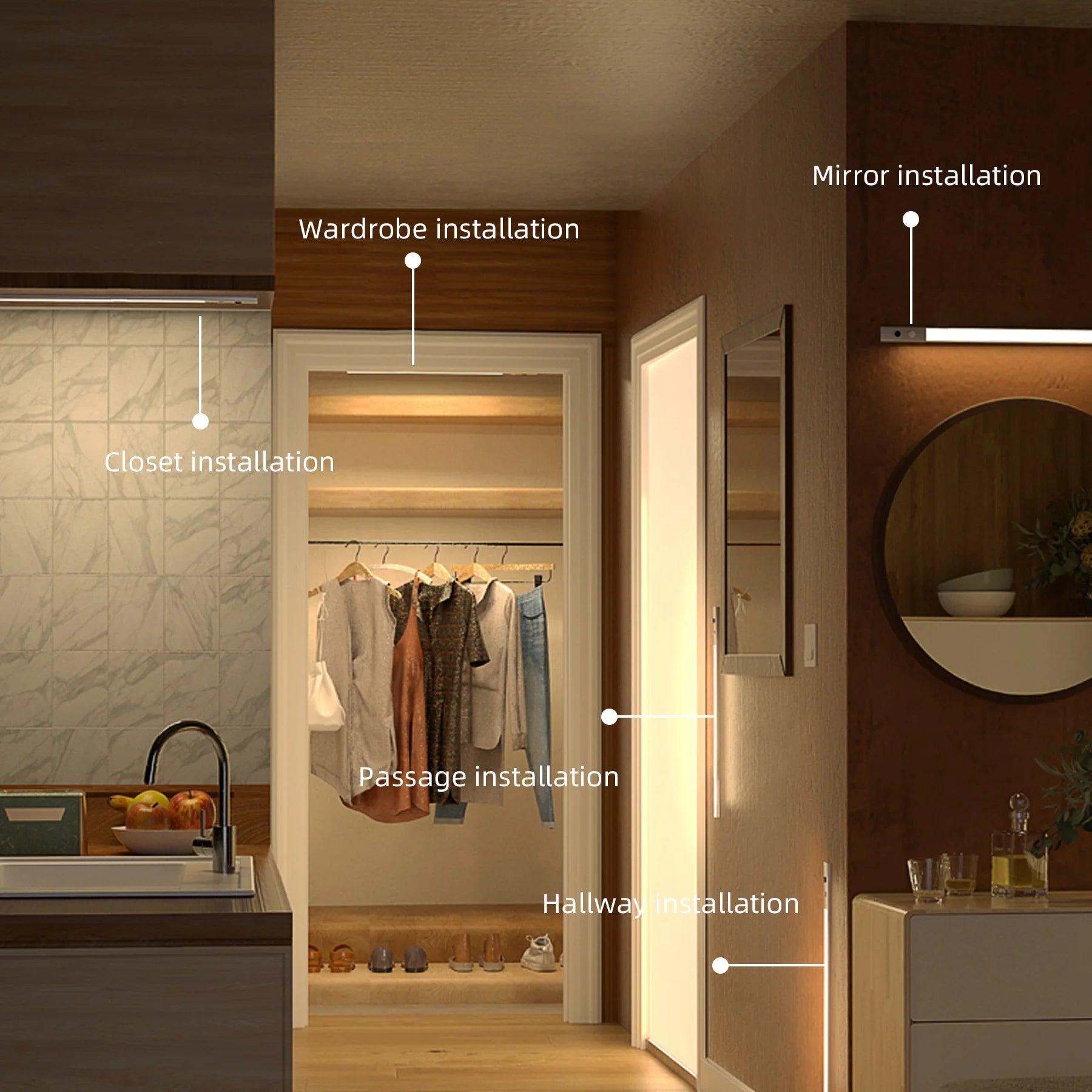 Cabinet Lights Motion Sensor LED Wireless USB Under Ultra Thin Night Light For Kitchen Cabinet Bedroom Wardrobe Indoor Lighting