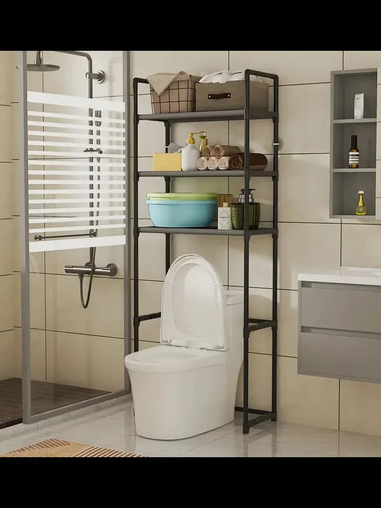 applicableWith Black Frame 3-Tier Metal Bathroom Rack | Over Toilet Storage Shelf, No Drill Freestanding Organizer