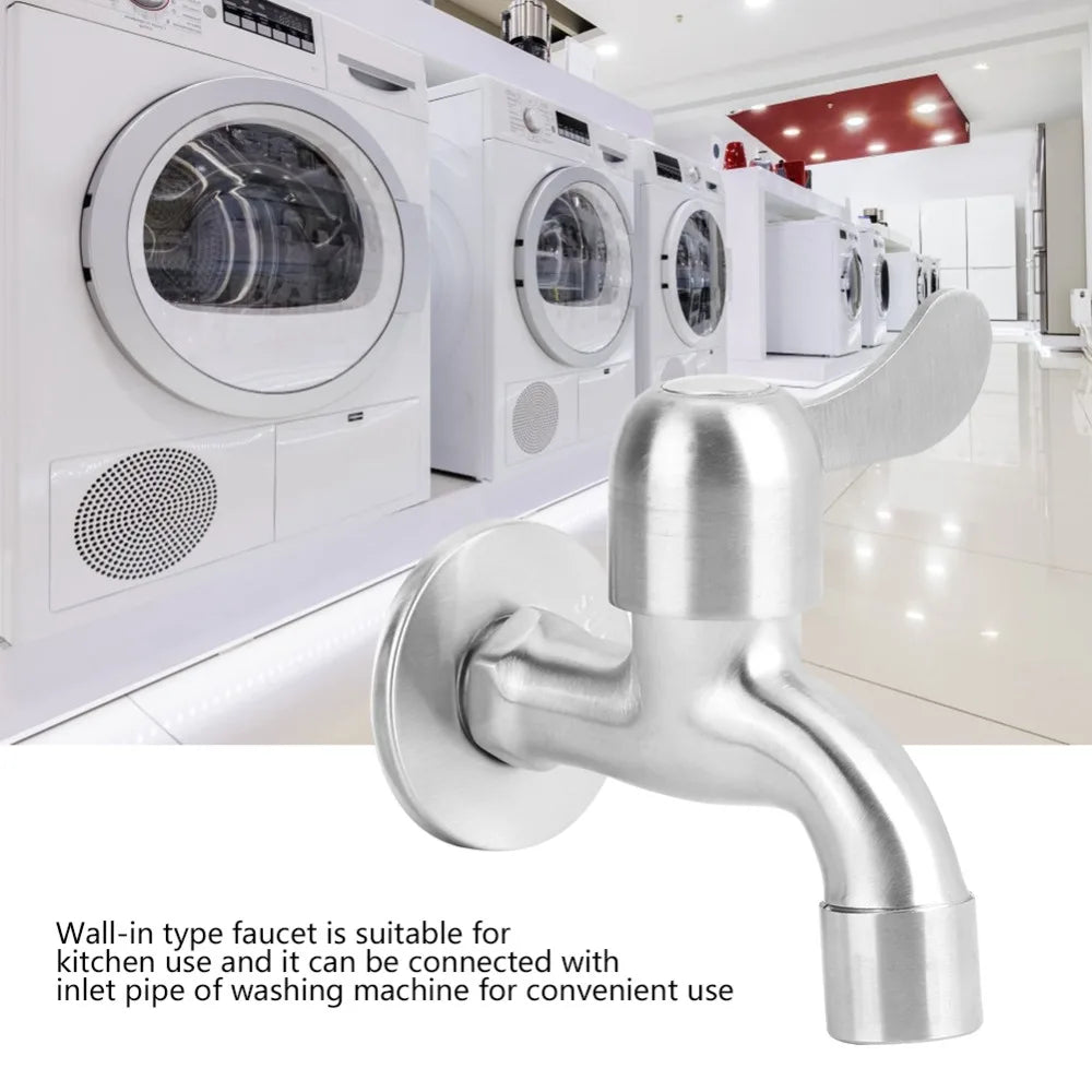 304 Stainless Steel Faucet G1/2 Inch Thread Single Lever Faucet Tap with Bubbler and Valve Wall Mounted Water Tap Garden