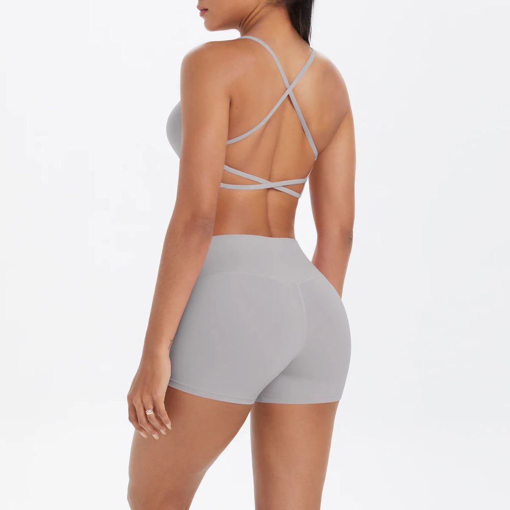New Cross Backless Yoga Bra And Fitness Shorts Gym Yoga Set Woman’s Summer Running Sports Quick-Dry Women Gym Clothing Yoga Suit
