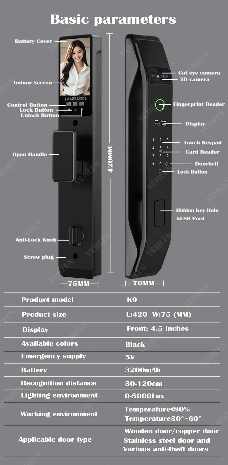 Tuya Wifi App Face Polyglot Electronic Door Lock Fingerprint Recognition Password Smart Digital Lock Key Card 6068 Mortise Lock