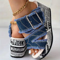 Women Sandals Casual Fashion Vacation Daily Shoes Women Summer New Buckled Denim Platform Wedge Sandals Women Zapatos De Mujer