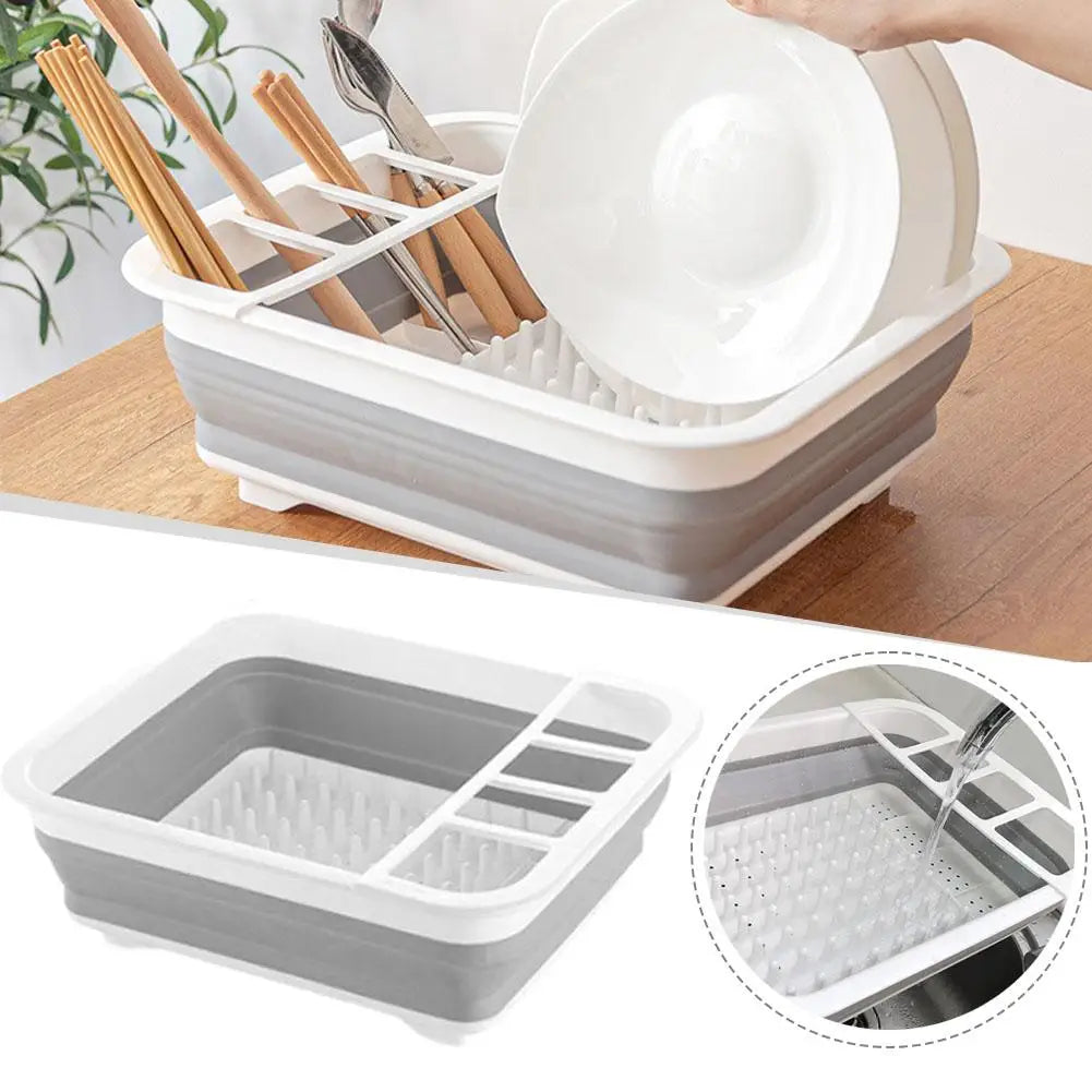 Kitchen Foldable Dish Rack Storage Water Leakage Tableware Bowl Dinnerware Drain Bowl Tray Home Drying Rack Washable Plastic