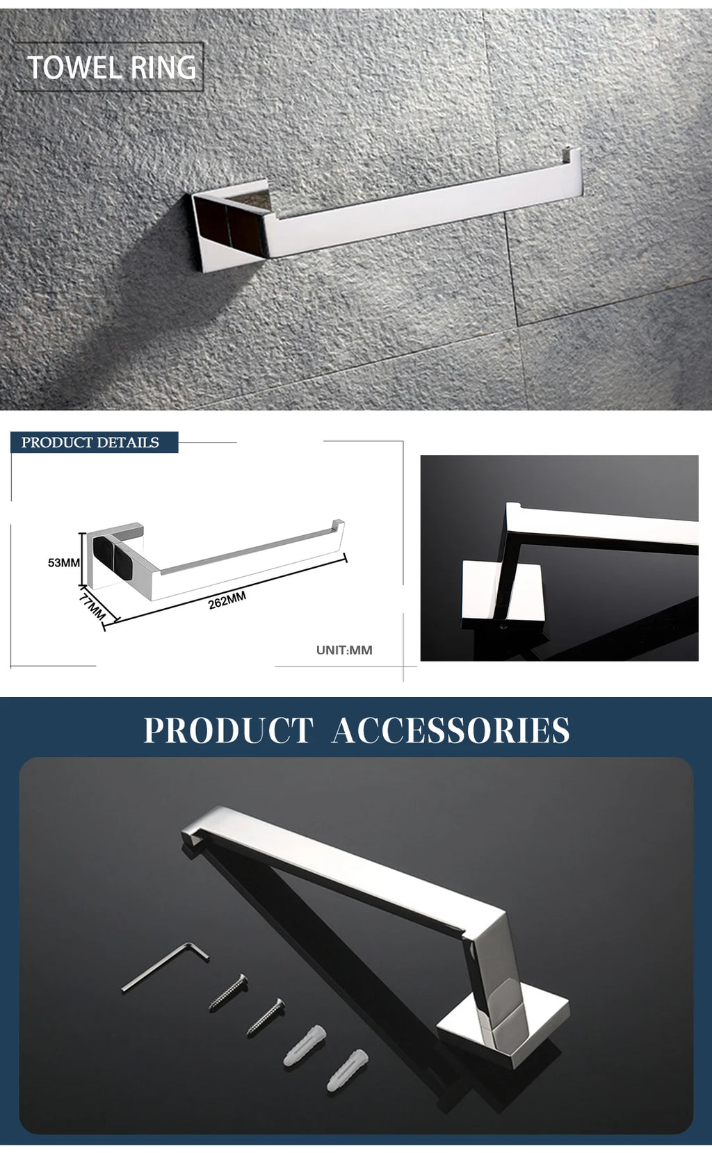 Stainless Steel Chrome Bathroom Hardware Set Square Towel Rack Towel Rack Tissue Holder Robe Hook Bathroom Rack Accessories