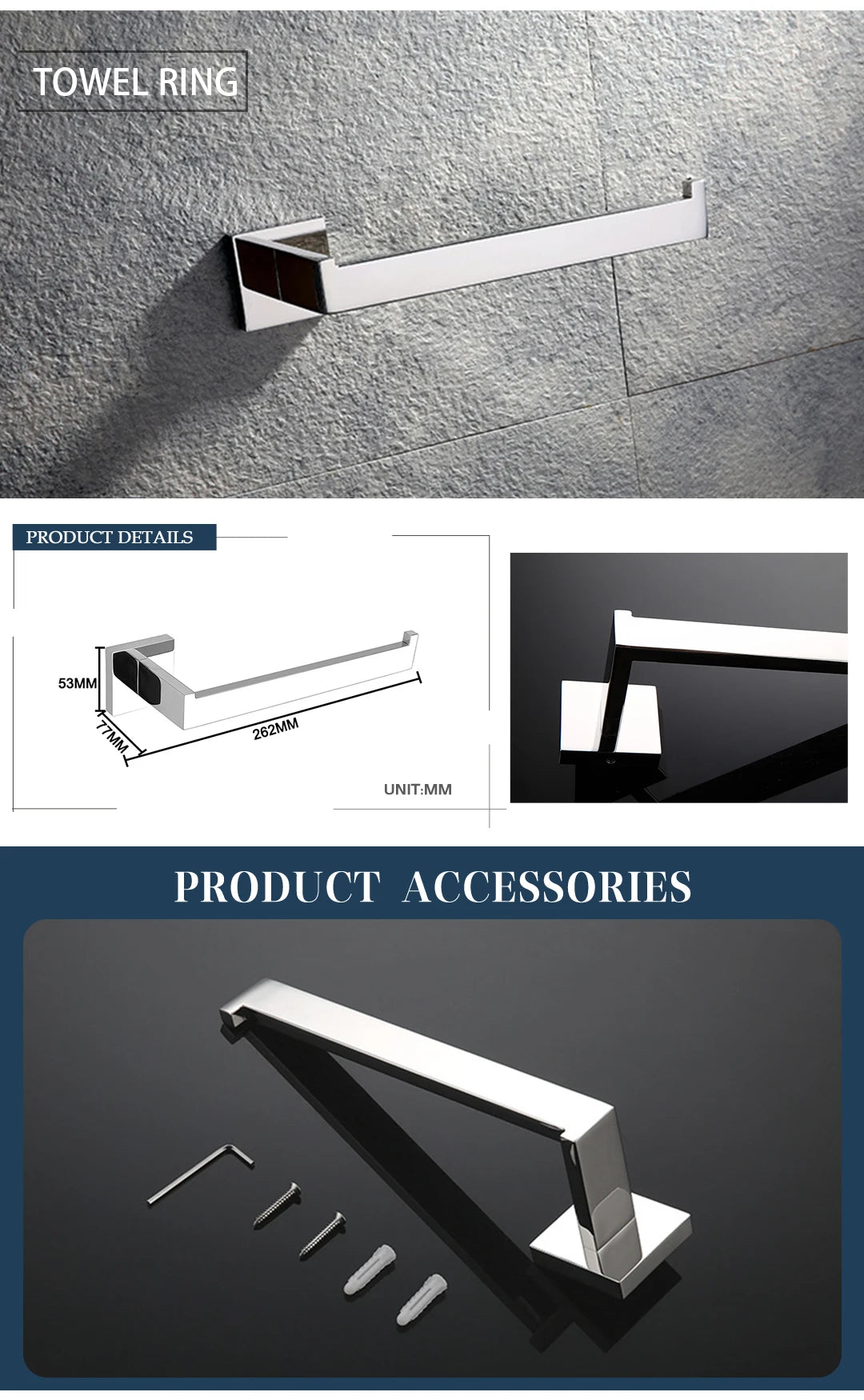 Stainless Steel Chrome Bathroom Hardware Set Square Towel Rack Towel Rack Tissue Holder Robe Hook Bathroom Rack Accessories