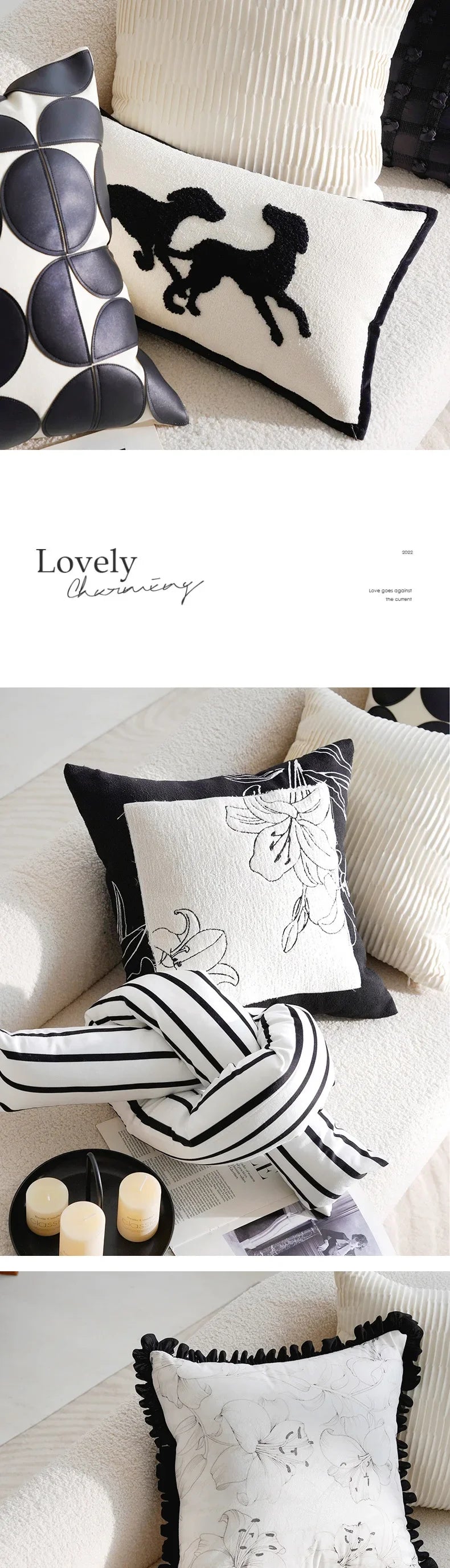 45x45/30x50cm Black White Embroidered Pillow Cover Decorative Cushions Pillow Covers Decorative Modern Light Luxury Sofa Decor