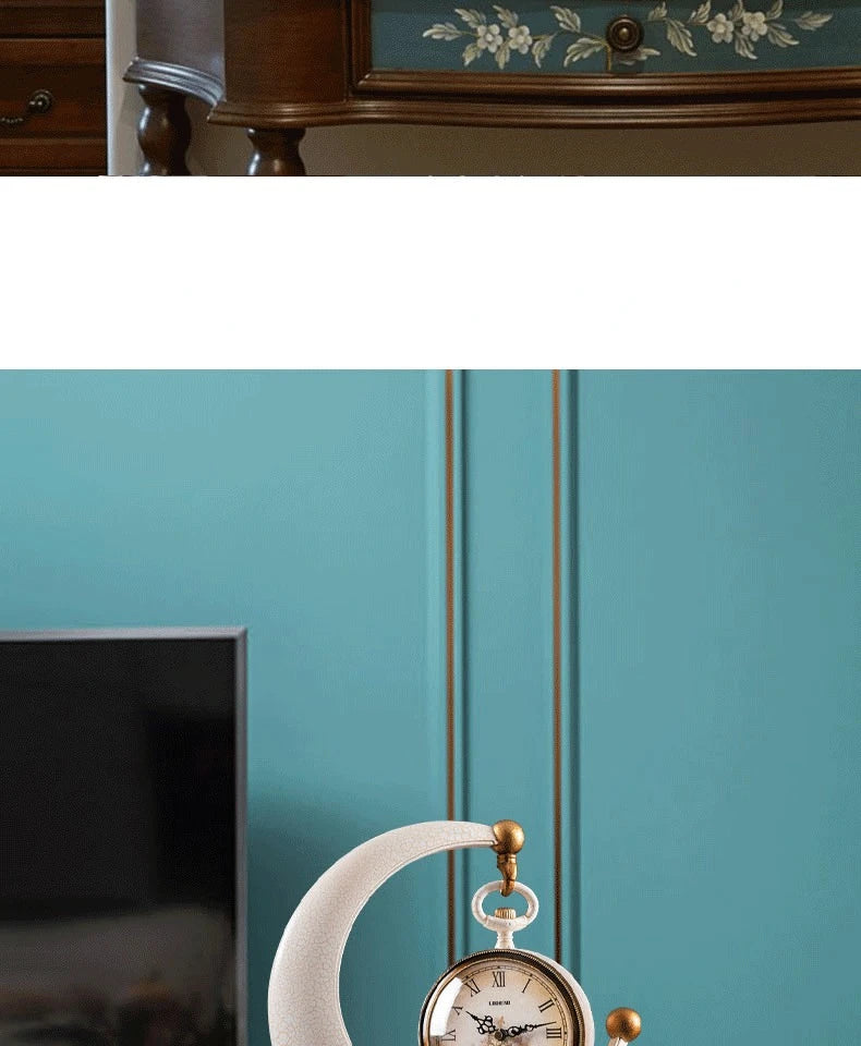 Luxury Mechanical Table Clock Silent Watch Desk Clock Living Room Desktop Retro Moon Table Decoration & Accessories Gift