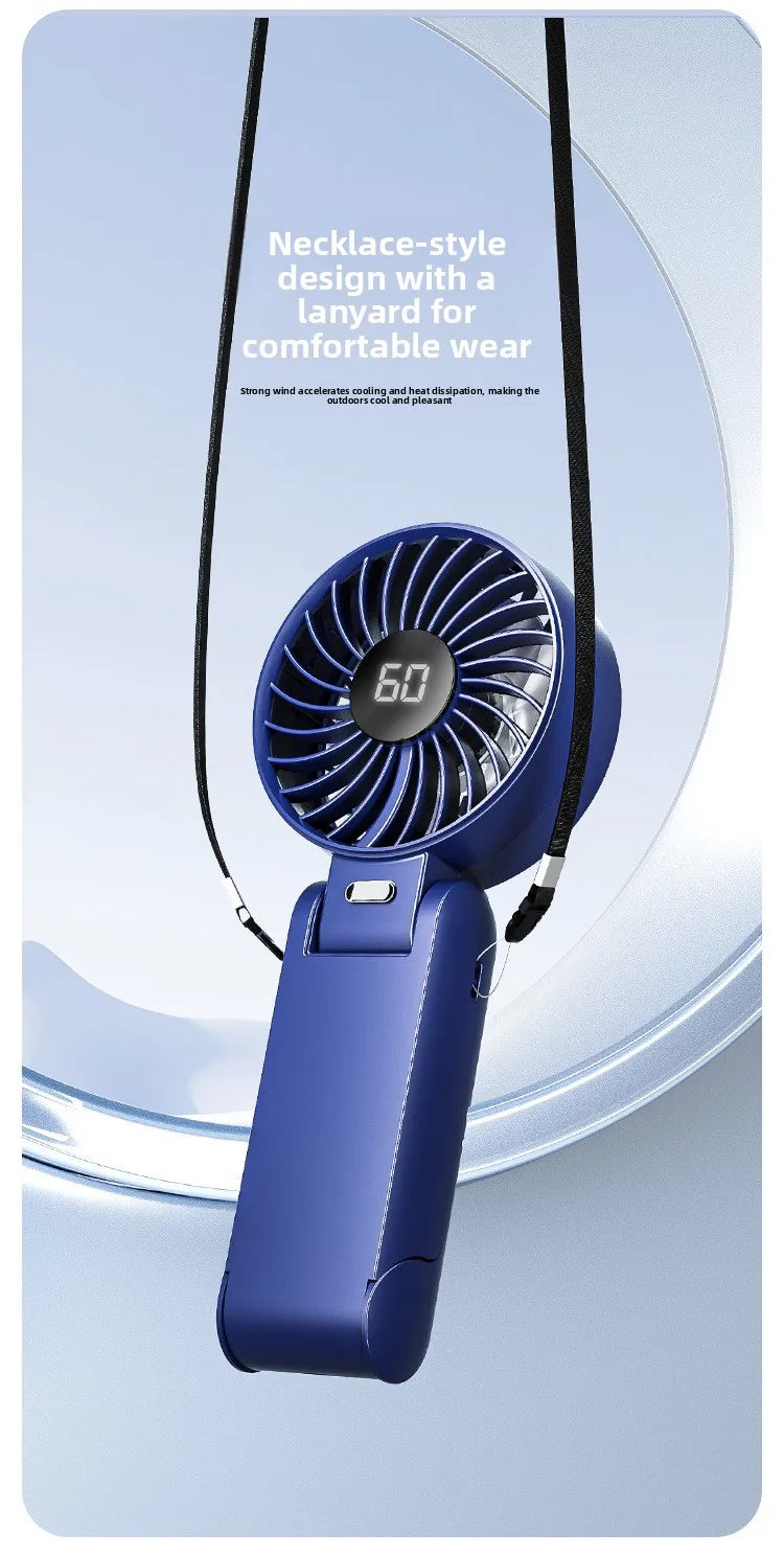 Foldable Handheld Fan with Digital Display, USB Rechargeable, Portable Mini Fan, Strong Airflow for Home and Travel