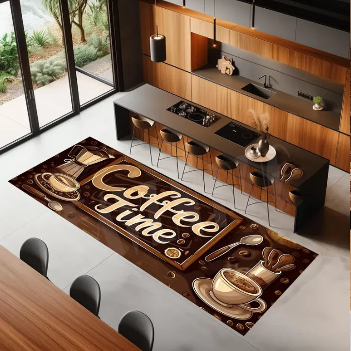 Coffee Time Kitchen Rug Brown Modern Runner Non Slip Kitchen Rug Kitchen Rug Kitchen Runner Rug Coffee Pattern Rug Brown Rugs