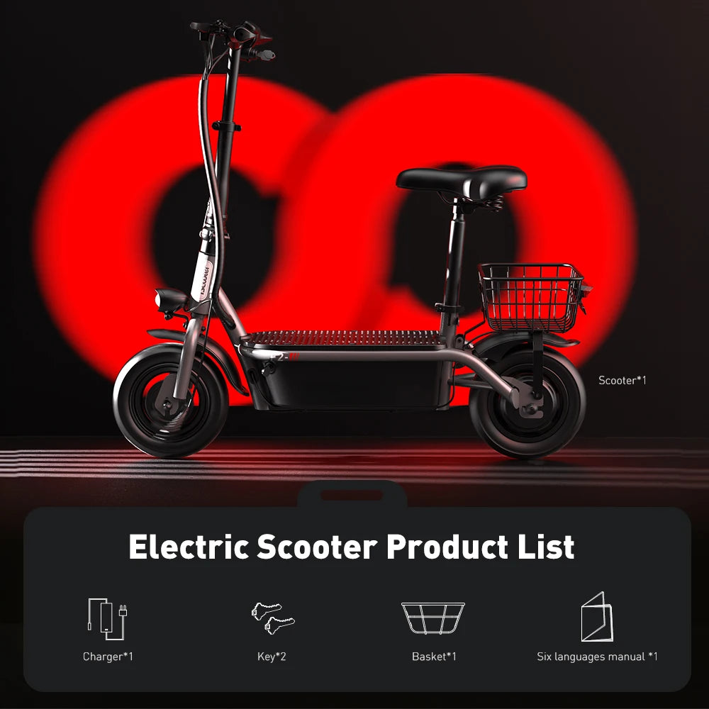 iScooter F2 Electric Scooter 500W Foldable Scooter 7.8Ah Electric Kick Scooter 30km Range 30km/h E-Scooter With Basket Daily