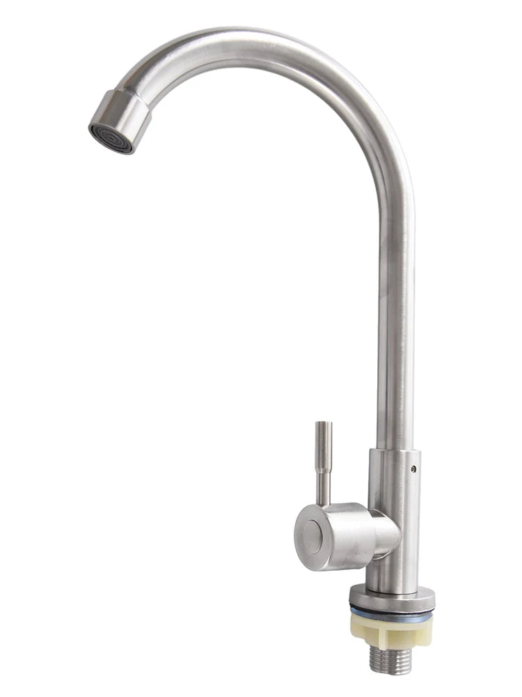Kitchen Faucet Stainless Steel -=-Water Tap Single Cold Free Rotation Deck Mounted =-Single Lever Bathroom Kitchen Sink Faucet