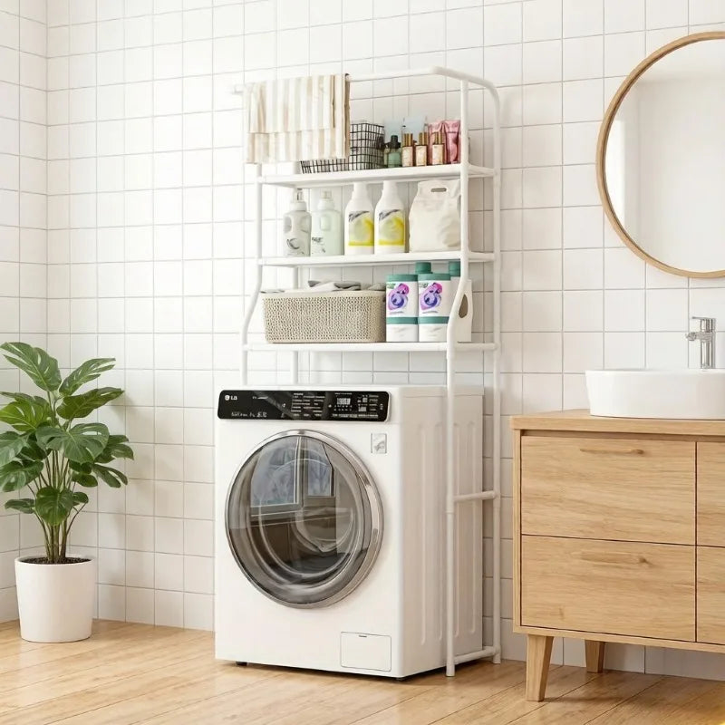 Bathroom Toilet Storage Rack, Balcony Washing Machine Shelf, Multi-Layer Metal Storage Rack with Toilet Paper Holder