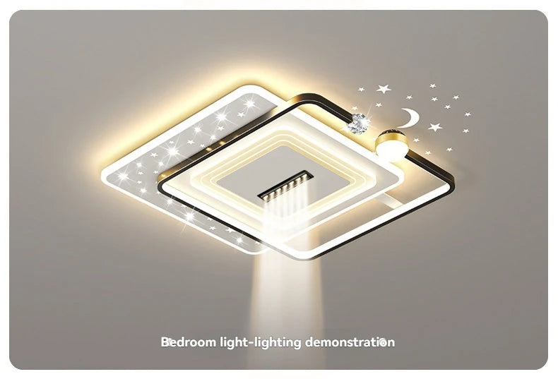 Modern Minimalist LED Ceiling Light for Living Room, 2026 New Model with Starry Sky Projection Effect and Integrated Spotlights