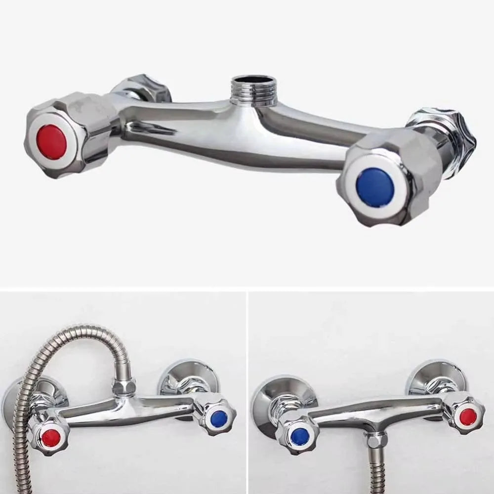 Modern Metal Out Water Inlet Valve Hot and Cold Double Control Double Shower Faucet Valve Wall Mounted Water Tap Mixing Valve