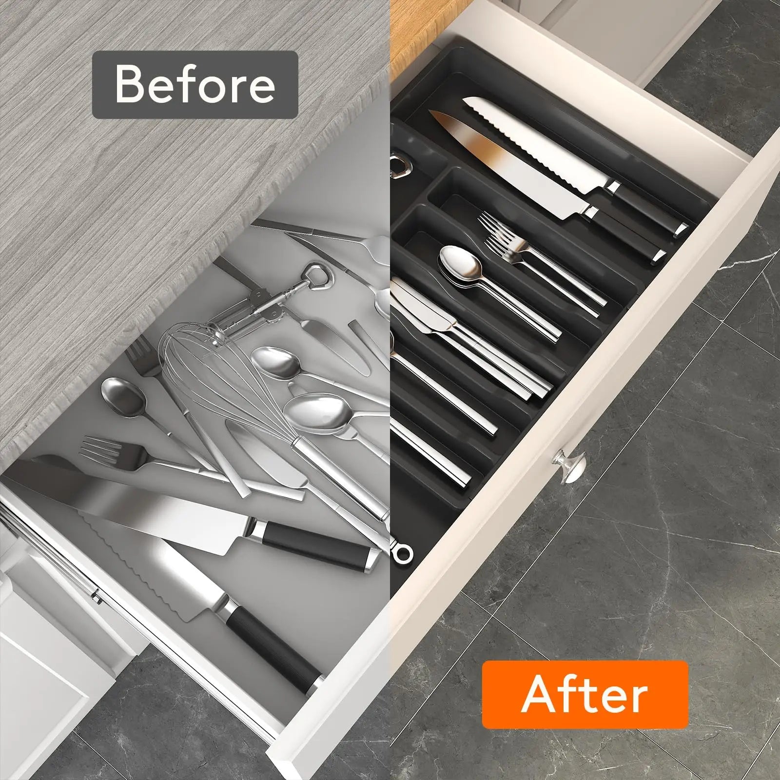 Silverware Expandable Kitchen Drawer Organizer Adjustable Utensil Cutlery Drawer Organizer for Forks Knives